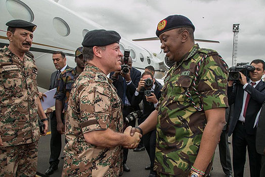 Uhuru in full military fatigues as he welcomes Jordanian king –PHOTOS