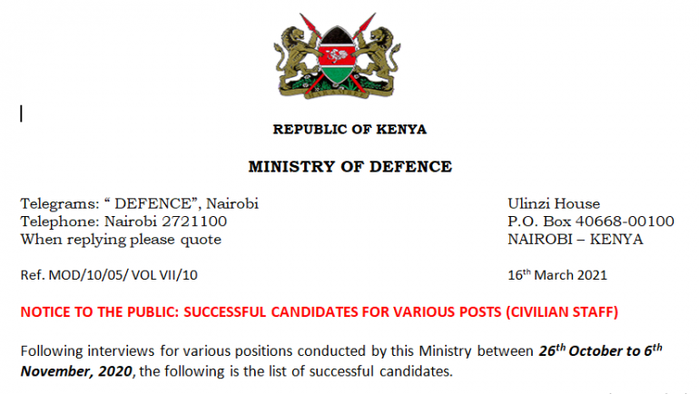 NOTICE TO THE PUBLIC: SUCCESSFUL CANDIDATES FOR VARIOUS POSTS (CIVILIAN STAFF)