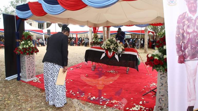 CS FOR DEFENCE AMB. MONICA JUMA BID FAREWELL TO THE LATE RETIRED GENERAL JACKSON MUNYAO.