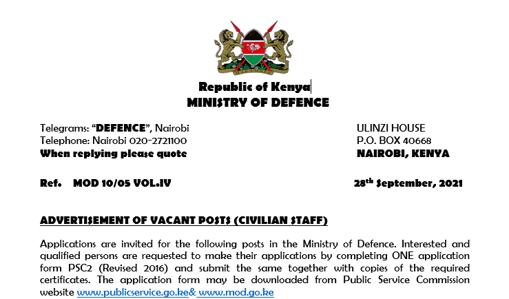 ADVERTISEMENT OF VACANT POSTS (CIVILIAN STAFF)