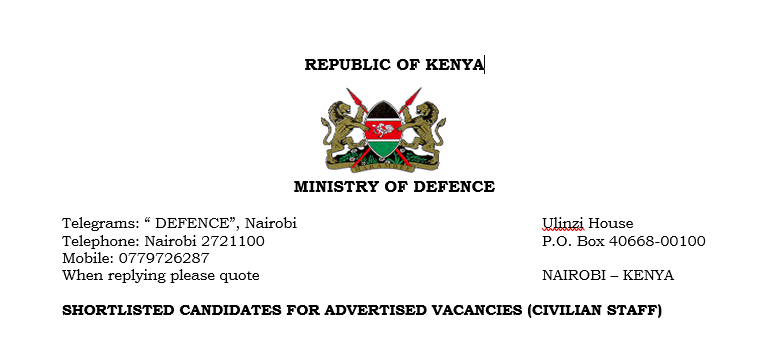 SHORTLISTED CANDIDATES FOR ADVERTISED VACANCIES (CIVILIAN STAFF)