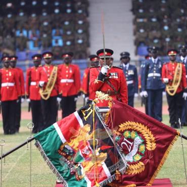 PRESIDENT UHURU KENYATTA PRESENTS COLOURS TO THE 21 BATTALION, THE KENYA RIFLES