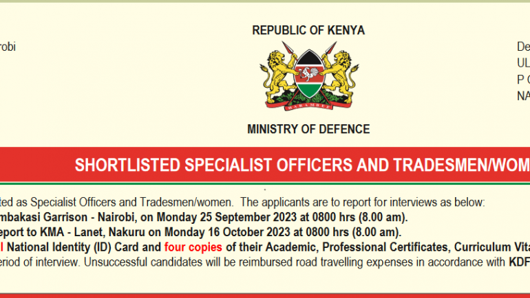 SHORTLISTED SPECIALIST OFFICERS AND TRADESMEN/WOMEN 2023