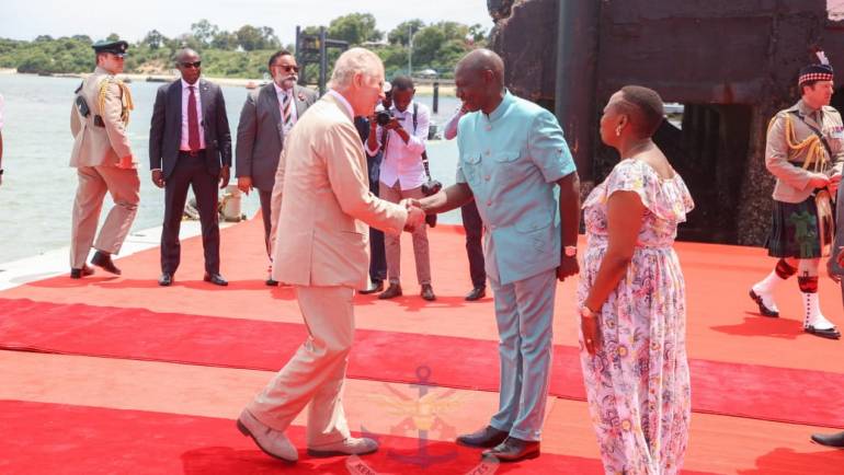 KING CHARLES III AND QUEEN CAMILLA VISIT KENYA NAVY BASE MTONGWE