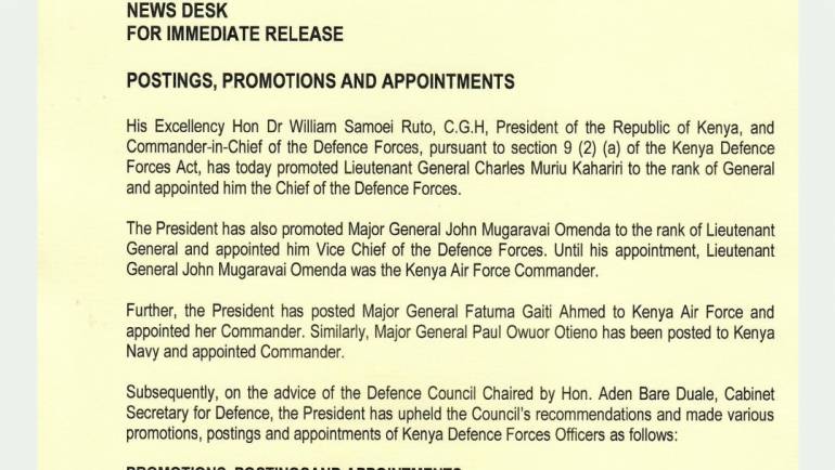 KDF PROMOTIONS , POSTINGS AND APPOINTMENTS
