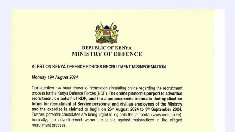 ALERT ON KENYA DEFENCE FORCES RECRUITMENT MISINFORMATION