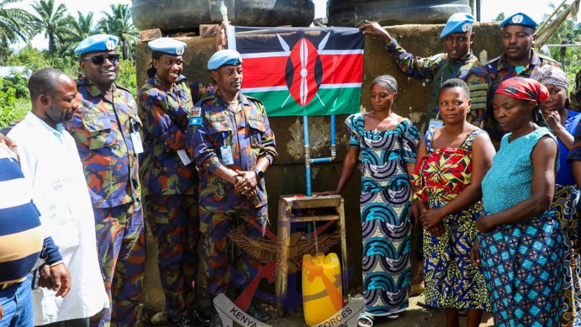 KDF TROOPS SERVING UNDER MONUSCO DONATE WATER TANK, MEDICAL SUPPLIES TO NORTH KIVU HEALTH CENTRE 