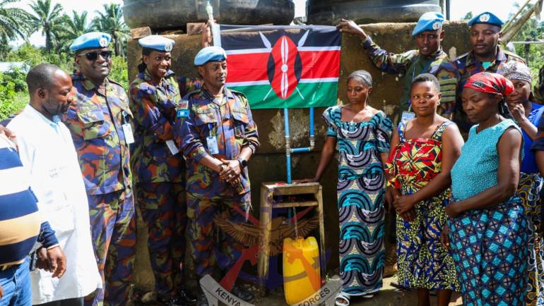 KDF TROOPS SERVING UNDER MONUSCO DONATE WATER TANK, MEDICAL SUPPLIES TO NORTH KIVU HEALTH CENTRE 