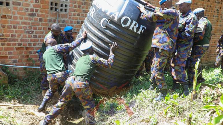 KENYAN TROOPS IN DRC HAND OVER WATER TANK TO CATHOLIC PARISH IN NORTH KIVU