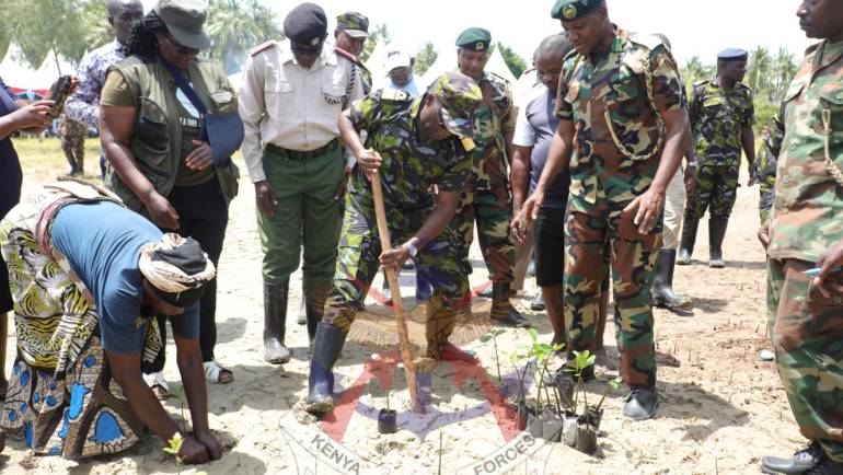 COMMANDER KENYA NAVY LEADS MANGROVE TREE GROWING EXERCISE IN KILIFI COUNTY