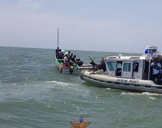 AUSSOM-KDF SBU RESCUES 16 CREW AFTER DHOW CATCHES FIRE OFF THE PORT OF KISMAYO
